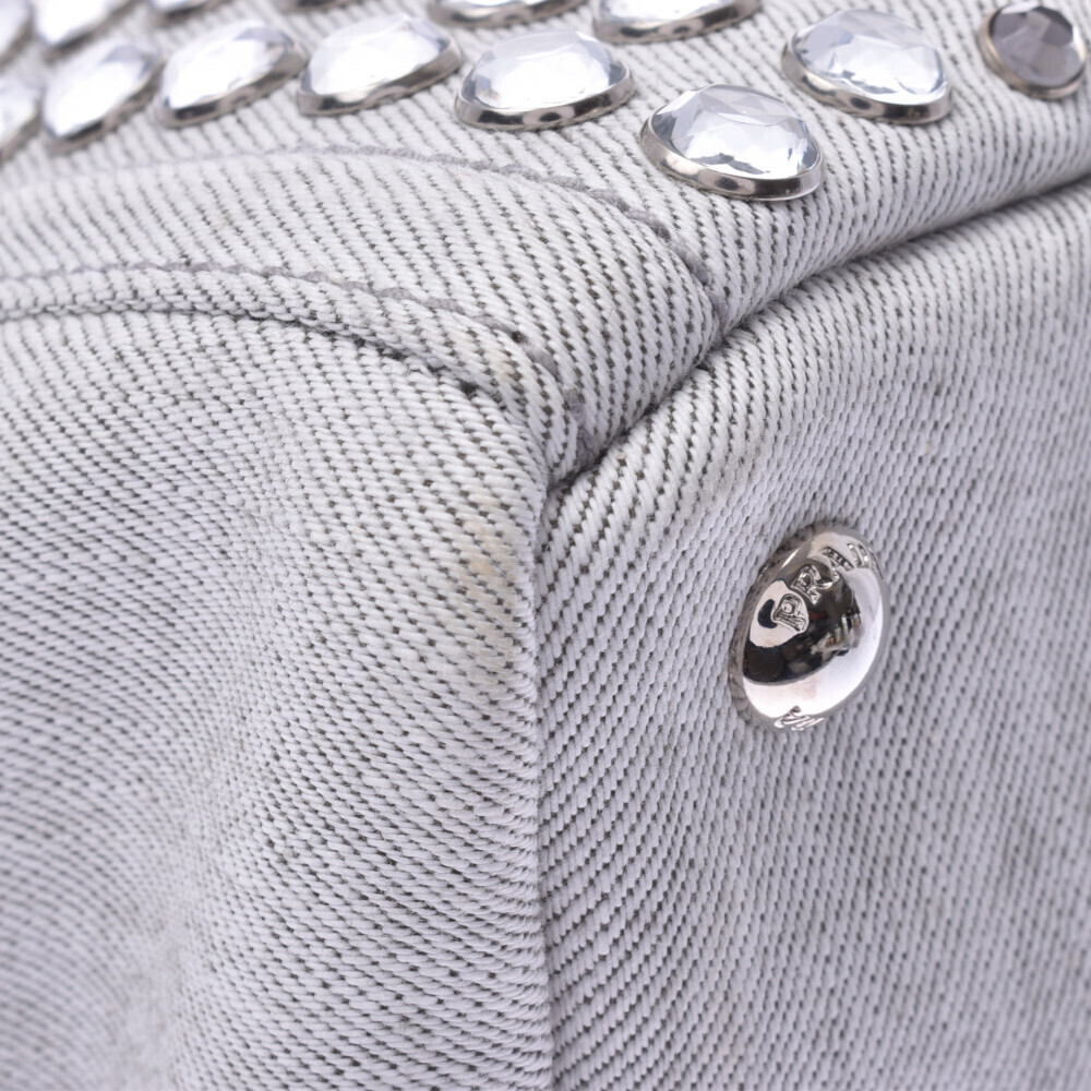 PRADA Canapa Jeweled Bag Gray Denim Tote - Picture 6 of 11